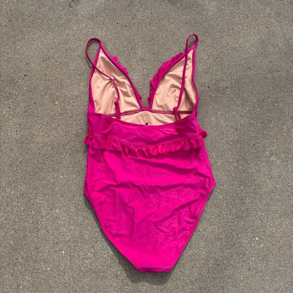 J.Crew Ruffle plunge one-piece Hot Pink Fuchsia Swim Suit Style BC107 Size 12 - Picture 2 of 8